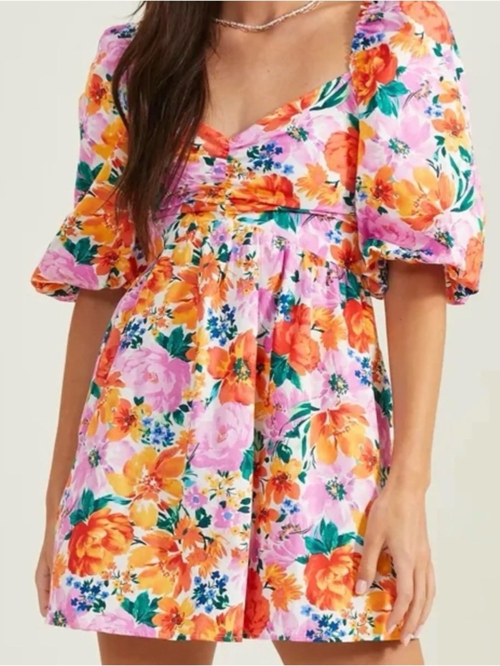 Altar'd State Pink Mini Dress with Orange Floral Print